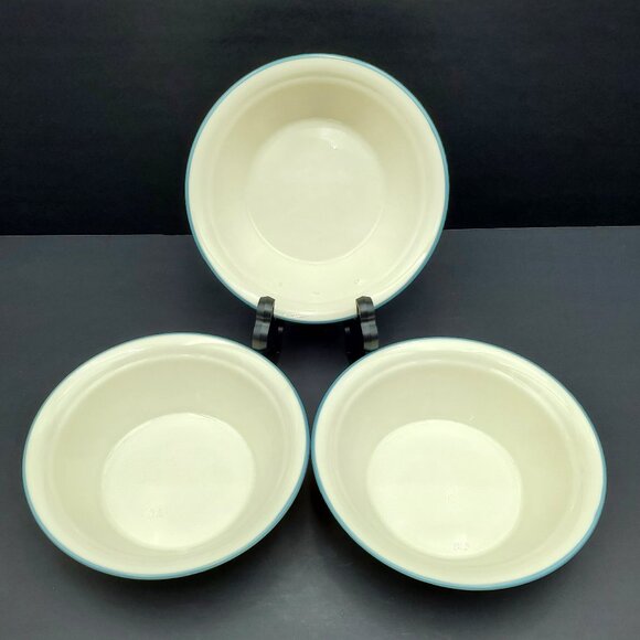 Corelle Symphony Soup Cereal Bowls Sandstone Beige Bowl Slate Blue Band - Picture 7 of 7